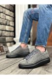Xramburada Kalın Yüksek Taban Gri Siyah Süet Bağcıklı Spor Erkek Ayakkabı