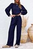 Barbora Keten Yazlık Yüksel Bel Pantolon Balon Kol Tasarım Bluz İkili takım Alt Üst Ln25laci2