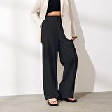 Barbora Keten Günlük Pantolon Beli Bağcıklı Ln14siyah5