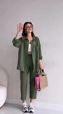 Barbora Keten Günlük İkili Takım Elbise Pantolon Gömlek Ln21haki14