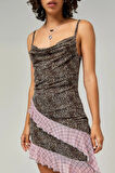 Leopar Desenli Asimetrik Kesim Mini Elbise