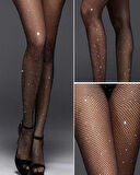 Siyah File Taşlı Çorap