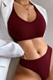 Kadın Bordo Desteksiz Seamless Tangalı İç Çamaşır Takımı