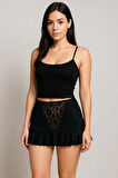 Venlisa Dantel Detaylı Pileli Mini Etek V9500