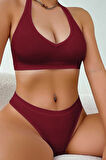 Kadın Bordo Seamless Tanga Sütyen Takım