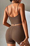 Kadın Kahverengi Şortlu Kaşkorse Gecelik Takım