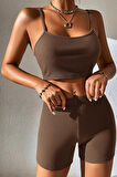 Kadın Kahverengi Şortlu Kaşkorse Gecelik Takım