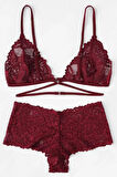 Kadın Bordo Özel Şık Sütyen Külot Takımı