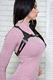 TShirt Bluz Elbise Üzeri Yaka Crop Kemer Deri Harness