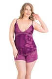 Miss Büyük Beden Mor Saten Babydoll Şort Takımı