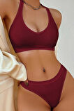 Kadın Bordo Seamless Tanga Sütyen Takım
