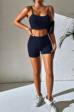 Kadın Lacivert Şortlu Kaşkorse Gecelik Takım