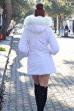 Barbora Günlük Kışlık Kapişonu Kürklü Kadın Şişme Mont tr331beyaz