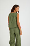 Barbora Keten Günlük Rahat  Kolsuz  Alt Üst Kadın Takım LN08haki10