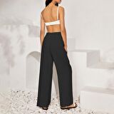 Barbora Keten Günlük Pantolon Beli Bağcıklı Ln14siyah4