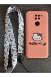 Xiaomi Redmi Note 9 Uyumlu Hello Kitty Tasarım Telefon Boyun Askılı Set Kılıf