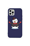 Iphone 12 Pro Max Uyumlu  Lacivert Renkli Silikon Telefon  Kılıf - Snowman In Suit