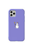 Iphone 11 Pro Max  Uyumlu  Lila Renkli Silikon Telefon Kilifi - Snowman Looking Around