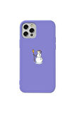 Iphone 12 Pro Max Uyumlu    Lila Renkli Silikon Telefon Kilifi - Snowman Looking Around
