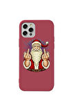Iphone 12 Pro Max UyumluBordo Renkli Silikon Telefon Kilifi - Naughty Santa