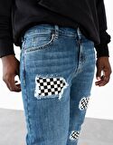 Checkered Skinny Erkek Jean Kot Pantolon NF0325MVBZ