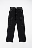 Kargo Cep Kontrast Dikiş Erkek Jean Pantolon UK1084SY
