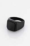 Siyah Taşlı Kare Erkek Yüzük