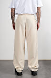 Wide Leg Pilili Ekru Retro Erkek Kumaş Pantolon
