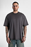 Kontrast Dikiş Oversize Füme Erkek Tişört