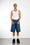 İndigo Mavi Baggy Jean Erkek Şort Jorts