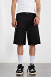 Siyah Gabardin Baggy Jean Erkek Şort Jorts
