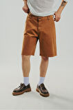 Kahve Gabardin Baggy Jean Erkek Şort Jorts