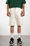 Ekru Gabardin Baggy Jean Erkek Şort Jorts