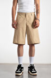 Bej Gabardin Baggy Jean Erkek Şort Jorts