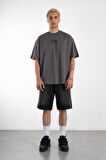 Siyah Classic Graffiti Logo Oversize Füme Erkek Tişört