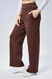 Maison La Femme Kadın Kahverengi Yüksek Bel Bol Paça Eşofman Pantolon