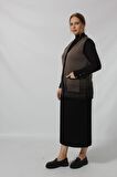 Y266 SİYAH-KAHVE KARELİ DESENLİ DÜĞMELİ CEPLİ MEVSİMLİK ANNE YELEK