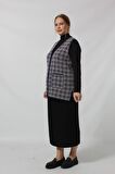 Y566 LACİVERT-KREM KARELİ CEPLİ MEVSİMLİK ANNE YELEK