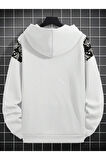 Erkek Dikey Baskılı Desenli Oversize Kapşonlu Sweatshirt