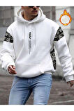 Erkek Dikey Baskılı Desenli Oversize Kapşonlu Sweatshirt