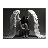 Siyah Beyaz Melek Figürü Mdf poster 35cm X50cm