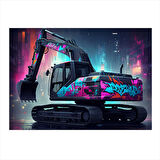 Renkli Ekskavatör Tasarımı Hediyelik Ahşap Tablo 35cm X50cm