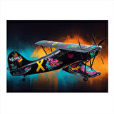 Renkli Çift Kanatlı Uçak Hediyelik Mdf Tablo 50cmX 70cm