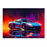 Mavi Spor Araba Işıklar Mdf poster 25cmX 35cm