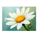 Papatya Ve Mavi Fon Desenli Ahşap Tablo 25cmX 35cm