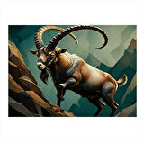 Dağ Keçisi Pozlama Çizimi Modern Ahşap Tablo 35cm X50cm