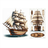Ahşap Yelkenli Gemiler Model Ahşap Tablo 25cmX 35cm
