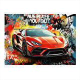 Grafitili Kırmızı Spor Araba Tasarım Mdf Tablo 25cmX 35cm