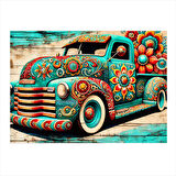 Çiçek Desenli Nostaljik Araba Modern Mdf Tablo 35cm X50cm