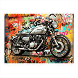 Nostaljik Motosiklet Çizimi Modern Ahşap Tablo 25cmX 35cm